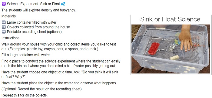  Sink or Float Science experiment