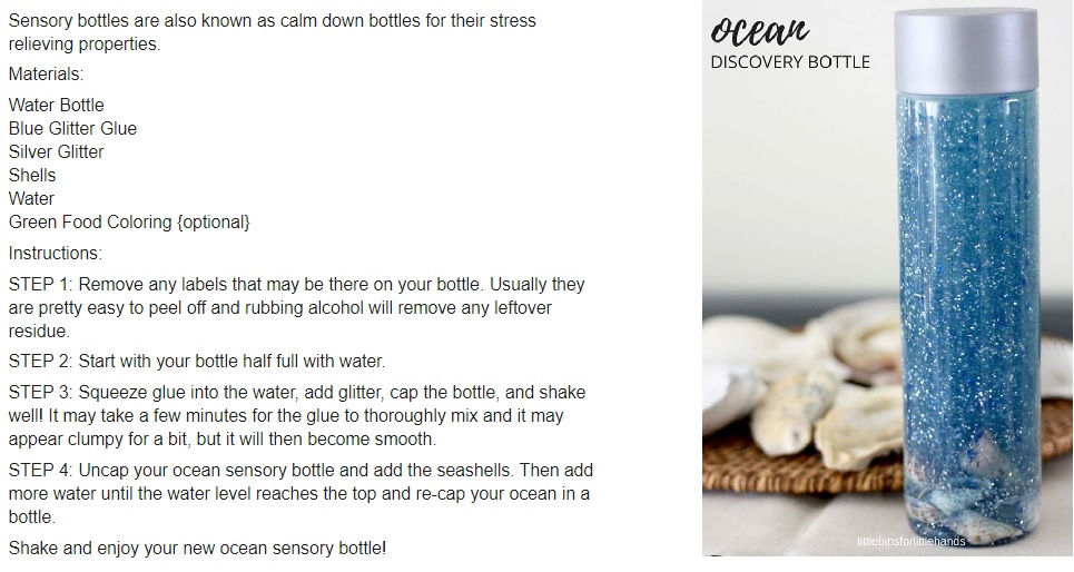 Instruction poster on how to make   Sensory Activity: Ocean Sensory Bottle