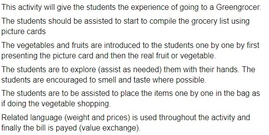 Information about things needed at the Greengrocer.