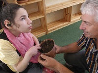 Nina feeling the readily planted cuttings. 
