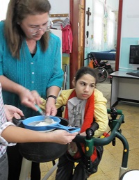 Nina - during various cooking activities..